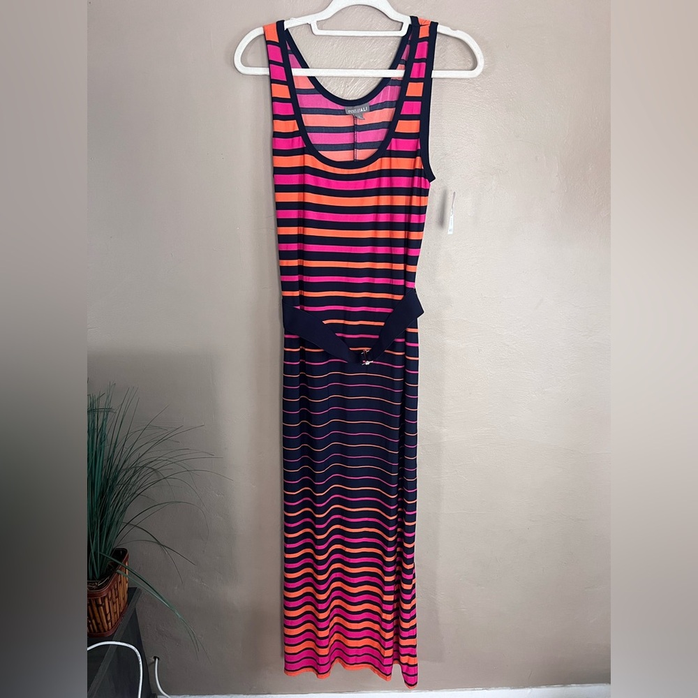 Roz & Ali Pink and Navy Striped Maxi Dress